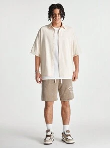 Manfinity VCAY Men's Loose Fit Straight Leg Knitted Shorts With English Print, Suitable For Summer