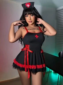 Fantasy Costume Plus Size Women's Contrast Color Costume Dress With Headpiece