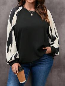 EMERY ROSE Plus Size Dames willekeurig bedrukt casual sweatshirt voor dagelijks gebruik