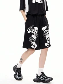 SHEIN Coolane Cool And Edgy Ladies' Skull Printed 5-Pocket Shorts - Black - View 6
