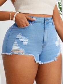SHEIN SXY Modieuze stretchy denim shorts in grote maten