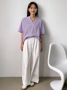 FRIFUL Gestreiftes Damen Lässig Kurzarmhemd für den täglichen Einsatz