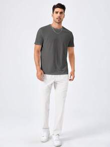 Manfinity VCAY Men Solid Color Waist Tie Tapered Casual Knit Pants With Pockets, Fall - White - View 4