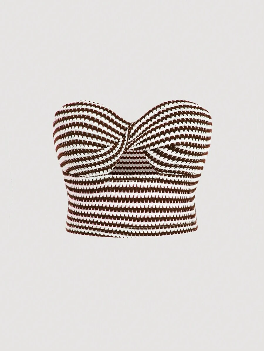 SHEIN Unity Summer Casual Striped Twisted Hollow Out Strapless Top - Multicolor - View 1