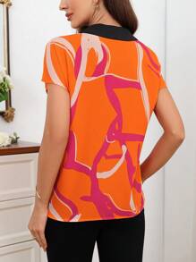 SHEIN Clasi Camisa de verano informal con bloques de colores y mangas cortas