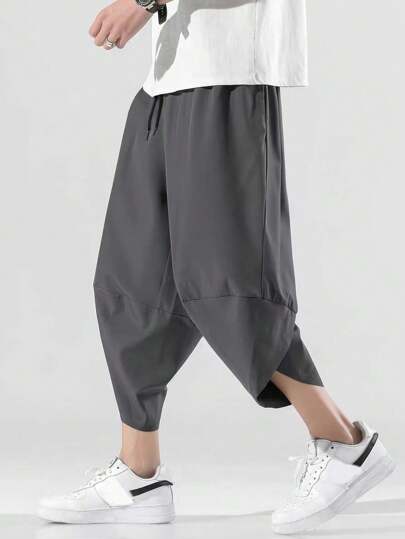 Chillumni Men's Imitation Linen Ice Silk Capri Pants, For Fall