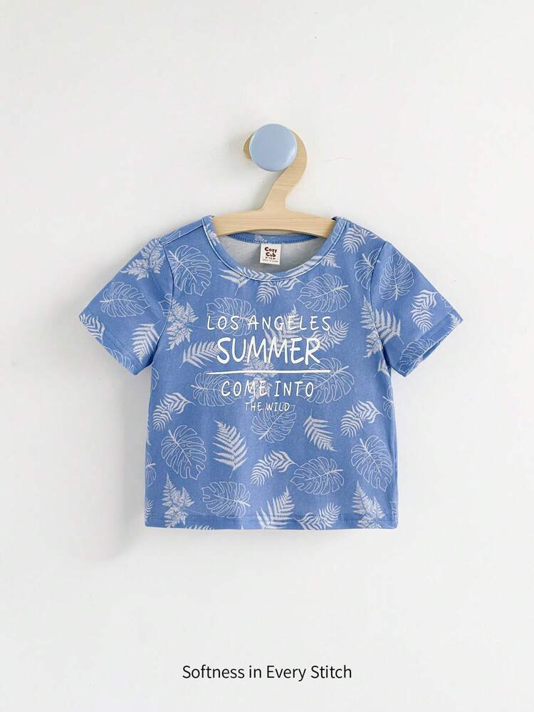 Cartoon Animal Printed Knitted Soft Round Neck Short Sleeve Pullover For Baby Boy