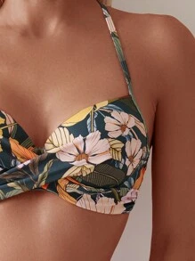 SHEIN Swim Conjunto de Biquíni Estampado Floral Cruzado Feminino para Praia Verão