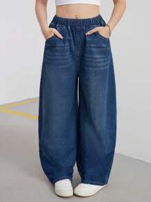 SHEIN Teen Girls' Retro Y2K Style Vintage Casual Boyfriend Baggy Denim Jeans For Streetwear Outfits