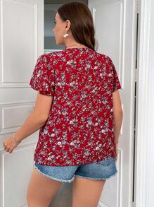SHEIN LUNE Áo sơ mi Plus Size Xù Tất cả trên in Họa tiết hoa Giải trí - Đỏ - Xem 2