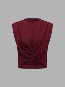 Calvaya Solid Color Twisted Knot Hem T-Shirt