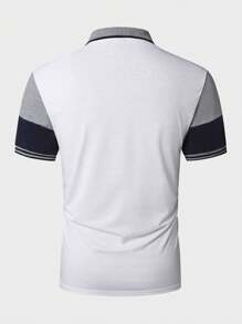 Manfinity Homme 男士大尺碼拼色短袖 Polo 衫，休閒外出穿著，休閒正式款 - 彩色 - 查看 2