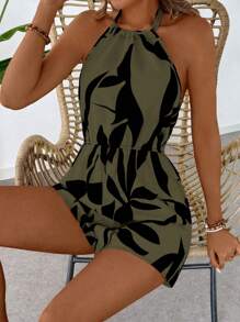 Breezaya Mono de hojas con tirantes halter, cintura elástica para vacaciones de primavera/verano
