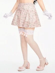 ROMWE Kawaii Minimalistyczna, seksowna stylowa, urocza, różowa, haftowana, żakardowa damska mini spódniczka