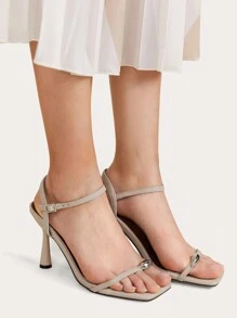 CUCCOO CHICEST 方头低跟卡其色女式高跟踝带凉鞋度假鞋夏季促销优雅凉鞋优雅基础款商务休闲商务时尚圣诞节秋季新年假期 - 卡其色 - 查看 5