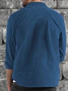 Men's Minimalist Formal Corduroy Long Sleeve Button-Up Shirt, Suitable For All Seasons - Blue - View 2