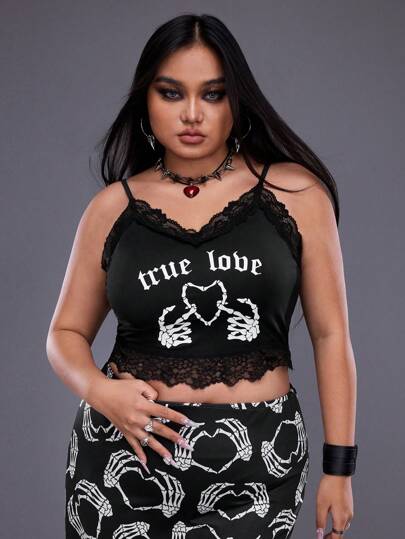 Ariqdhaksinargha Artist 加大码深色休闲印花蕾丝边吊带背心，修身版型，有短款和常规长度可选，适合夏季、假日、度假、情人节、春季、节日