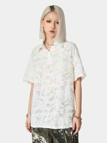 SHEIN EZwear Sommer Damen zerrissenes Kurzarm T-Shirt mit lockerer Passform - Weiss - Übersicht 1