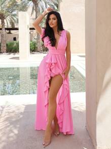 SHEIN SXY 女性性感夏日假日大花印花裙 - 粉色 - 查看 3