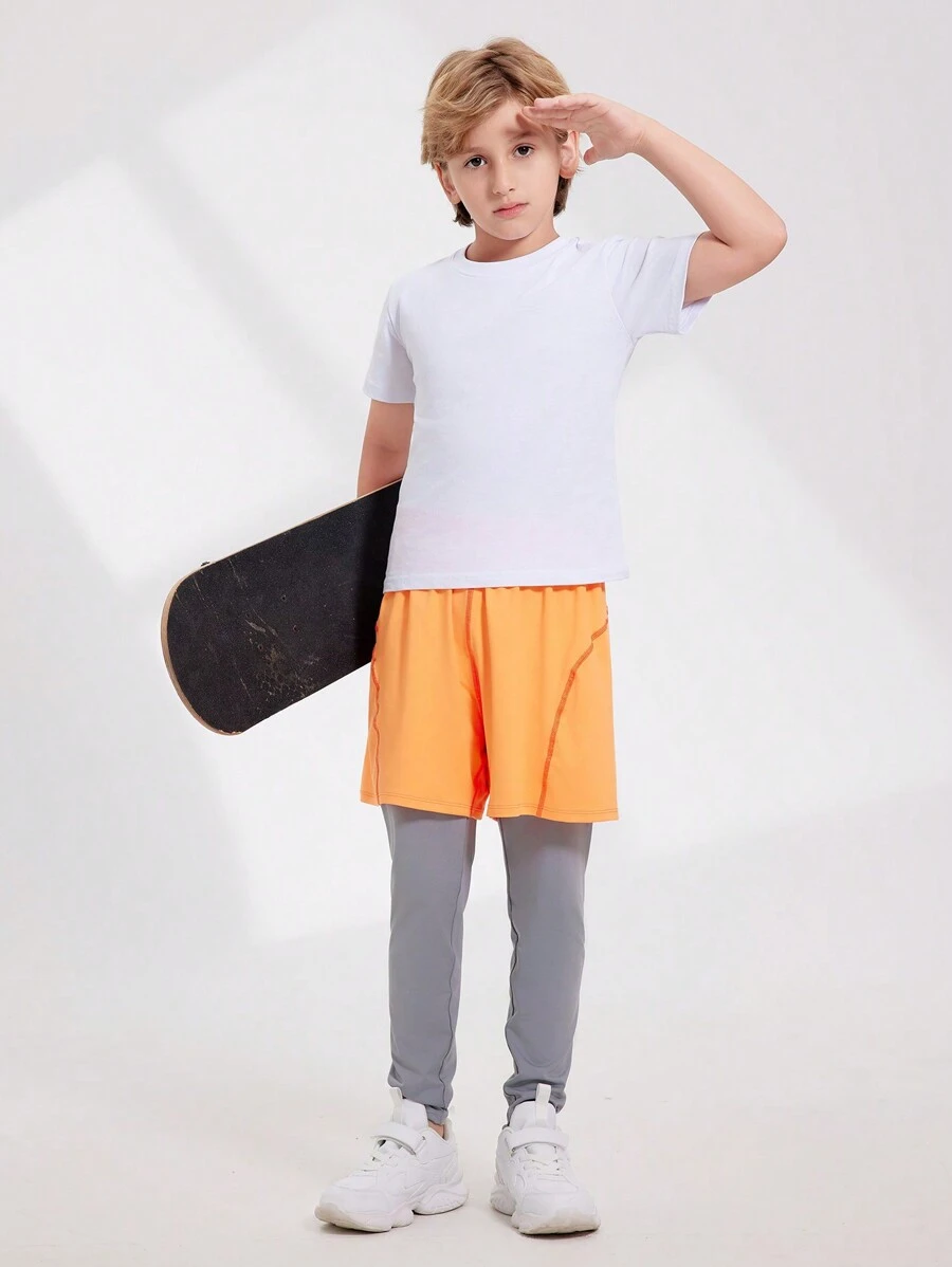 SHEIN Tween Boys' Casual And Simple Daily Long Pants - Orange - View 1