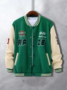 Manfinity Homme Men's Plus Size Casual Color-Block Baseball Jacket - Black - View 4