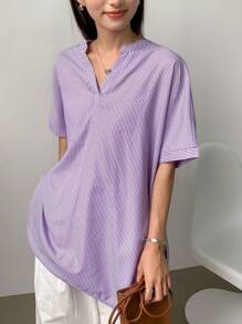 FRIFUL Gestreiftes Damen Lässig Kurzarmhemd für den täglichen Einsatz