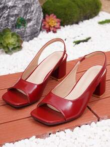 Giày sandal cao gót hở mũi màu đỏ rượu vang có dây đeo sau lưng, đơn giản và đa năng, hoàn hảo cho những dịp thông thường - Màu Đỏ Sâu - Xem 7