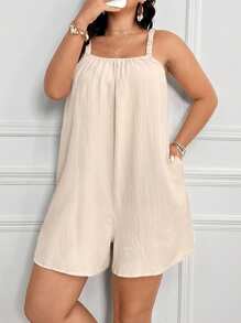 SHEIN Clasi Plus Size Solid Color Back Strap Casual Summer Jumpsuit - Apricot - View 3