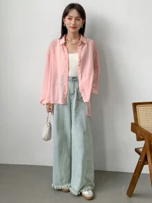 FRIFUL Summer Casual All-Match See-Through Lantern Sleeve Blouse For Daily Wear