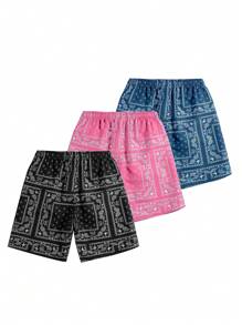 Men's Casual Drawstring Waist Paisley Print Shorts - Multicolor - View 2