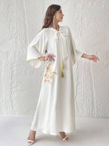 Al Najma 女士朴素简约日常朴素长袖阿巴亚连衣裙 - 杏色 - 查看 3