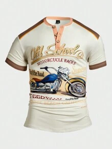 Manfinity LEGND Men's Summer Casual Slogan Harley Printed Round Neck Short Sleeve T-Shirt - Beige - View 1