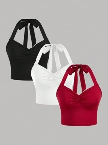 Firerie Women's 3pcs Set Ruched Slim Fit Halter-Neck Tank Top - Multicolor - View 1