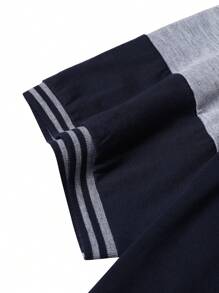 Manfinity Homme 男士大尺碼拼色短袖 Polo 衫，休閒外出穿著，休閒正式款 - 彩色 - 查看 4