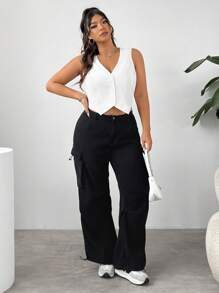 SHEIN EZwear 大码白色简约修身通勤西装背心，适合秋冬毕业、返校、教师服装的女士 - 白色 - 查看 5