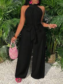 Slaydiva 度假風格綠色高領口袋分腳連身褲 -E - 黑色 - 查看 8