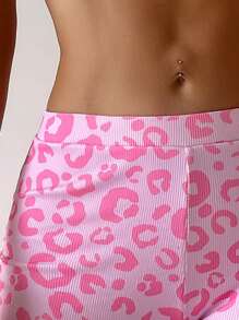 SHEIN Swim Summer Beach Leopard Print Square Leg Swim Trunks - Pink - View 6