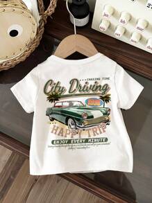 SHEIN Baby Jungen Cartoon bedrucktes Kurzarm Rundhals Lässig Top, Sommer, beinhaltet Baumwolle