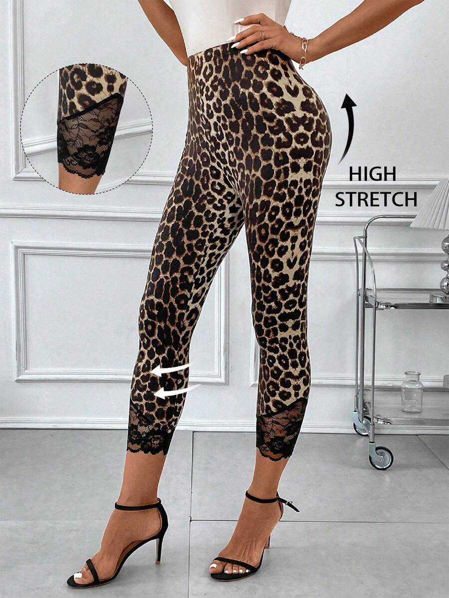 SHEIN Clasi Quần Legging Giảm Béo Co Giãn Cao Viền Ren Nâng Mông - Nhiều màu - Xem 1
