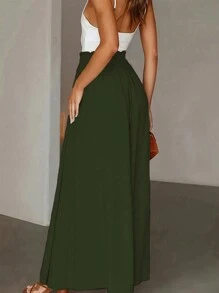 SHEIN LUNE Women's Casual Solid Color Wide Leg Pants Fall Cloth For Women - Green - View 4