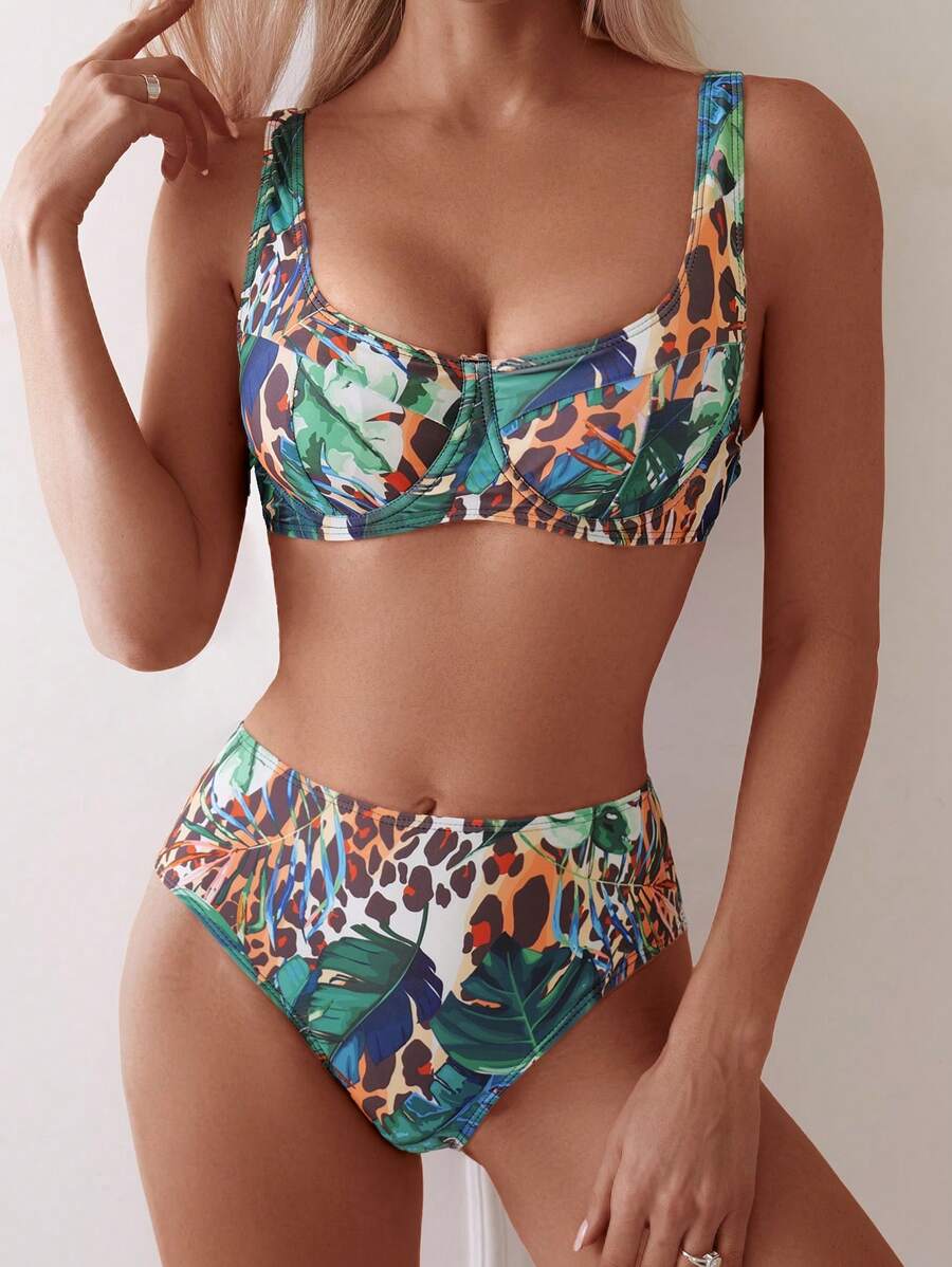 SHEIN Swim Lushore Women's Summer Beach Leopard Print Sexy Bikini Set - Multicolor - View 1