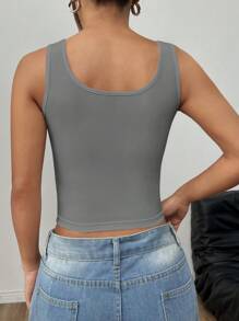 SHEIN EZwear Camiseta de tirantes corta gris ajustada informal para mujer en verano