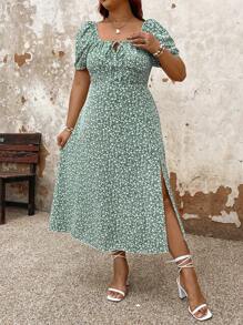 Plus Size Women's Casual Short Sleeve Printed Dress For Daily Wear (Random Pattern) Maxi Women Outfit