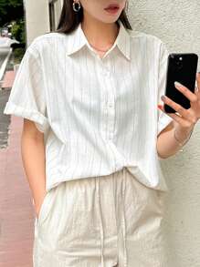 DAZY Casual Business Striped Short Sleeve Loose Shirt
