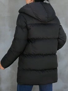 RueChic Dual Pocket Hooded Puffer Coat - Black - View 2