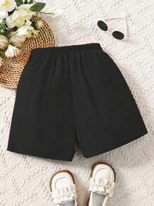 SHEIN Quần short thường ngày có nút xếp li trang trí cô gái Tween - màu đen - Xem 3