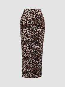 Sweetra Women's Leopard Print Pleated Skirt With Slit, Perfect For Holiday Outfits Maxi Women Outfit