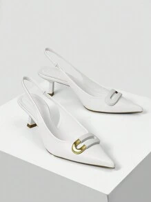 MOTF PREMIUM Zapatos de tacón bajo de punta, calzado diario para mujer durante todo el año, halloween - Blanco - Ver 4