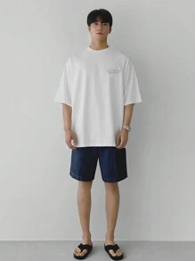 DAZY Camiseta de verano para hombre con cuello redondo y mangas cortas con impresión de letras para uso casual o en el trabajo - Blanco - Ver 3
