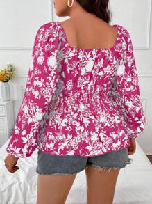 Celure Chemise décontractée à manches longues imprimée de fleurs et de grande taille avec encolure carrée pour l'été